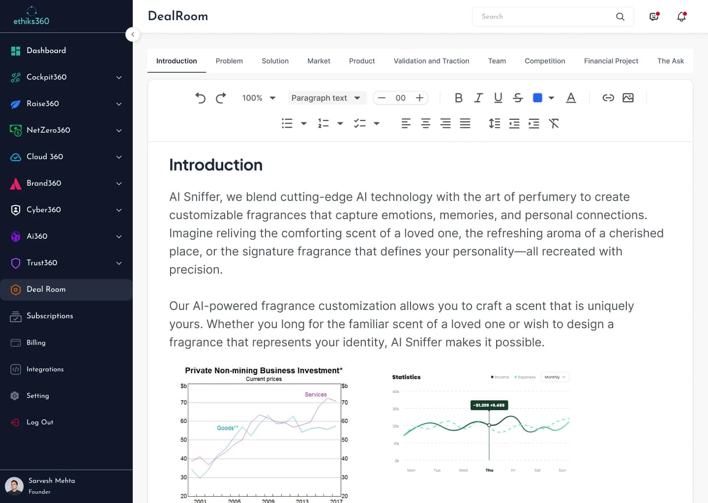 Cockpit360 Dashboard Interface - Business Performance Metrics